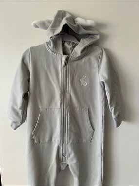 Petit Lem Gray Bunny Ear Hooded Zippered One-Piece Romper